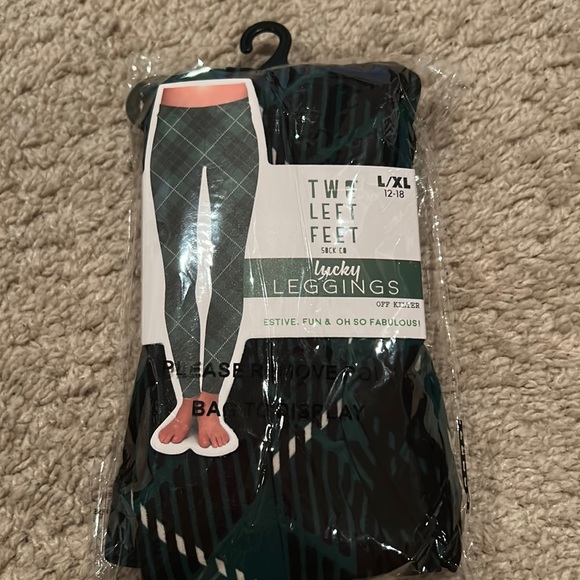 two left feet Pants - womens Green Lucky Leggings  sz L/XL (12-18)